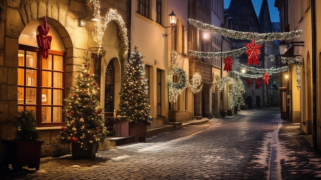 Christmas night street long exposure photography of empty space without people here