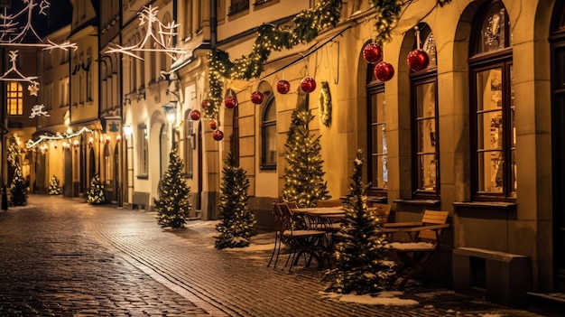 Christmas night street long exposure photography of empty space without people here