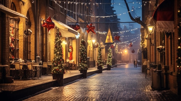 Christmas night street long exposure photography of empty space without people here