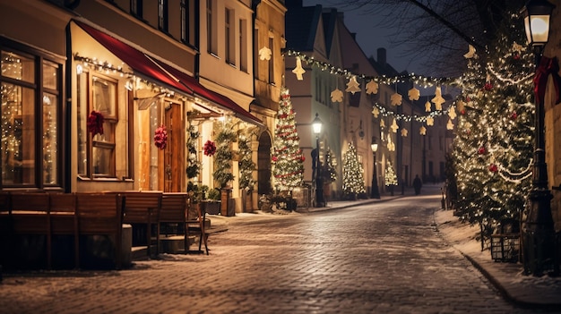 Christmas night street long exposure photography of empty space without people here