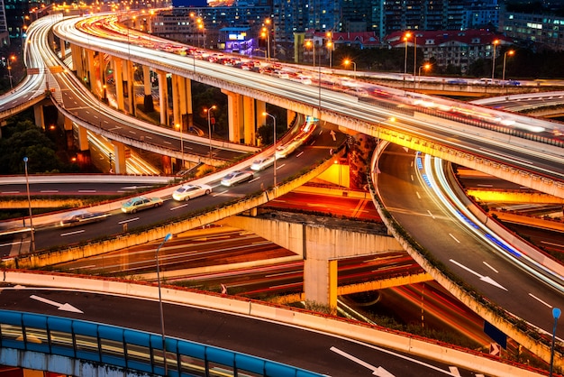 City elevated road, overpass night view, Shanghai