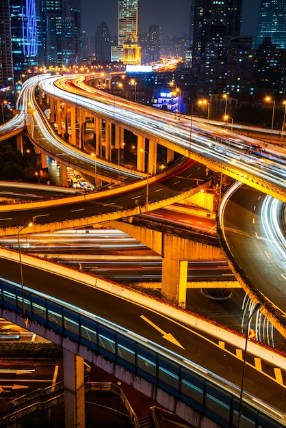 City elevated road, overpass night view, Shanghai