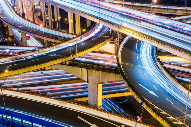 City elevated road, overpass night view, Shanghai