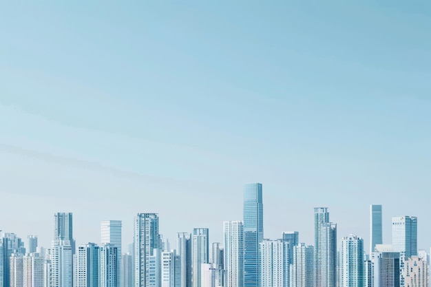 Photo city skyline with tall buildings a minimalist city skyline emphasizing the clean lines and shapes of the buildings against a clear blue sky