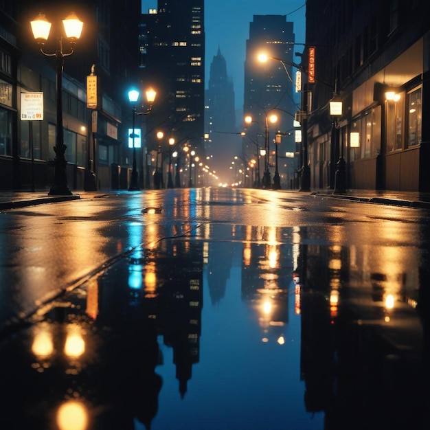 Photo city street scene featuring a reflective building in water creating a stunning urban reflection