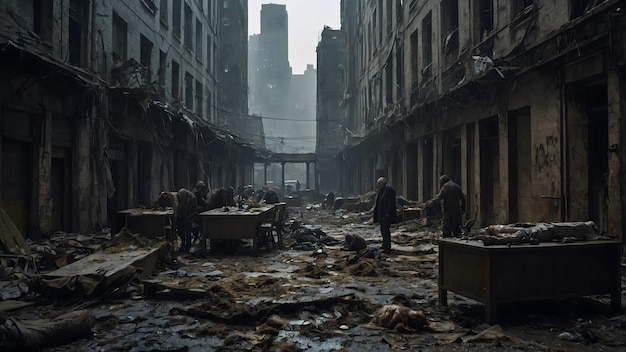 a city street with a man standing in the middle of it