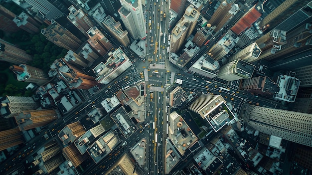 Photo a city view from above with a crosswalk in the middle