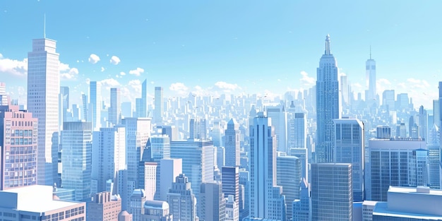 Photo a cityscape of a fictional city with tall buildings and a blue sky