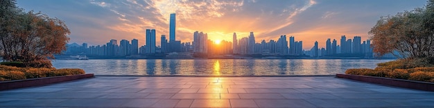 Photo cityscape at sunset with river reflection