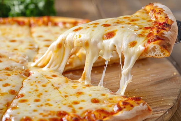 A classic cheese pizza fresh out of the oven with gooey melted cheese