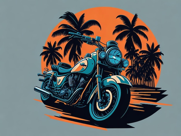 classic motorcycle rider sunset background tshirt design vector illustration