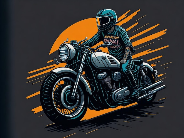 classic motorcycle rider sunset background tshirt design vector illustration