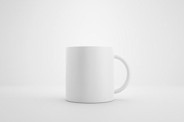 Photo classic white mug and front view on white background with blank template mockup style. empty cup or drink mug. 3d rendering.