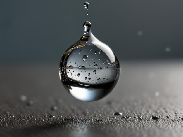 Photo a clear glass drop with reflections and bubbles on a dark background