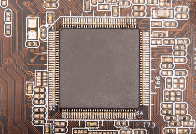 Close up blank microchip on Electronic circuit board.