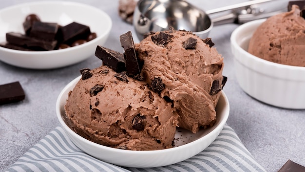 Close-up chocolate ice cream ready to be served