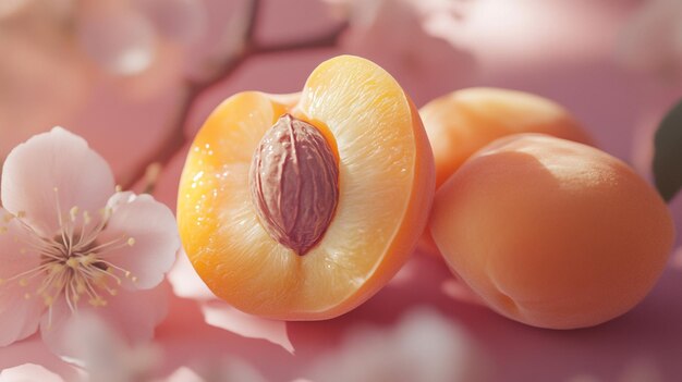 Foto un primo piano di un frutto con uno sfondo rosa