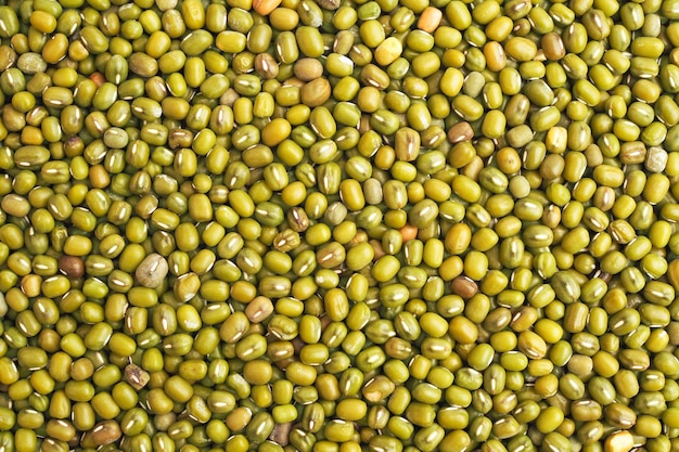 Close up of Organic green Gram or whole green moong Background