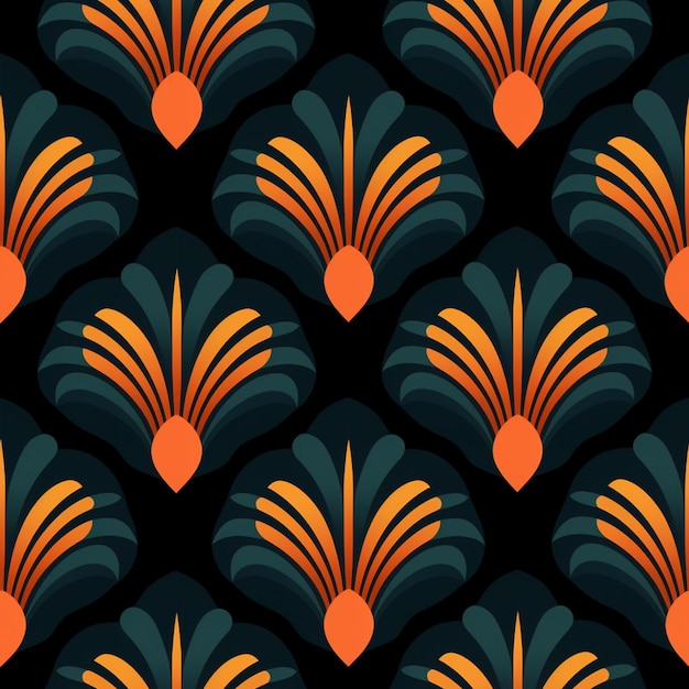 a close up of a pattern of orange and black flowers generative ai