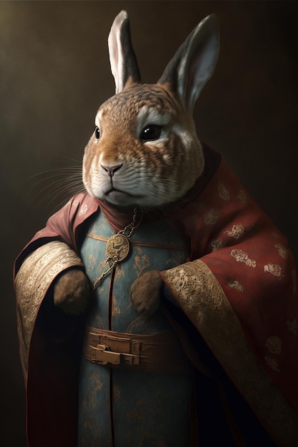 Close up of a rabbit dressed in a costume generative ai