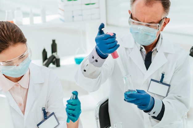 Close up. researchers work with tests in the laboratory. science and health.