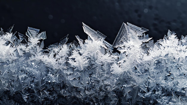 Photo a closeup of delicate ice crystals with intricate patterns against a dark background