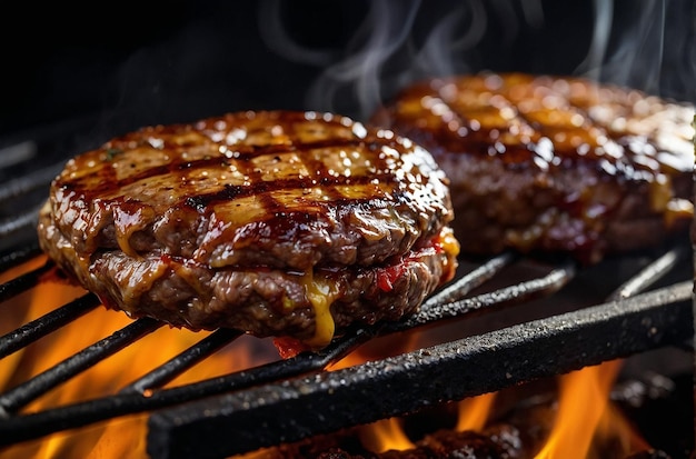 Closeup of a juicy beef patty cooking