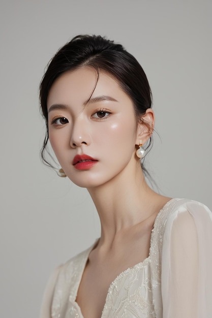 Photo closeup photo of asian model with a beautiful face wearing jewelry