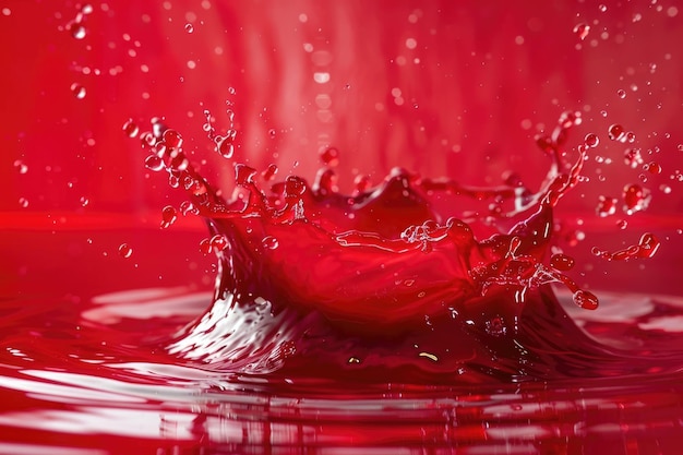 Photo a closeup shot of a splash of water on a red surface creating a vibrant and dynamic effect