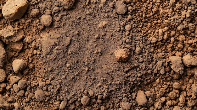 A closeup view of textured soil with various sizes of rocks and pebbles