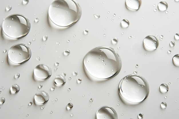 Photo closeup of water droplets on a white surface