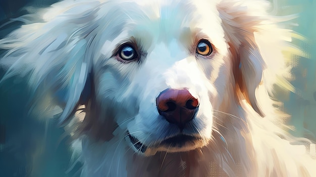 Closeup of White Dog with Golden Eyes Generative AI