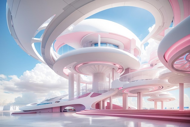 Photo cloud wonderland futuristic architecture white pink blue