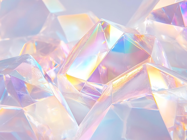 Photo a cluster of reflective crystal shapes in soft pastel hues of pink blue and orange creating a luminous effect