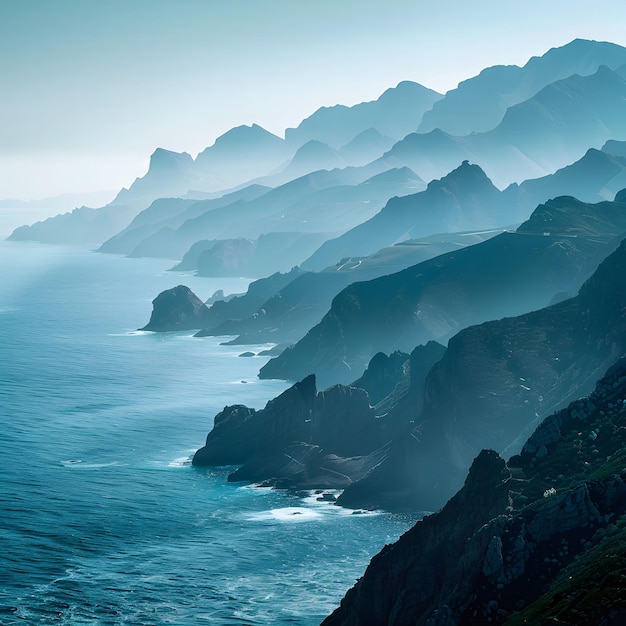 Photo coastal mountains and ocean haze