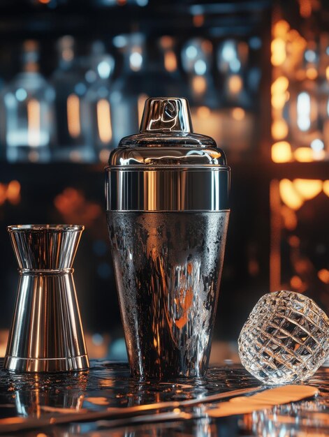 Photo cocktail shaker and bar tools for professional mixing