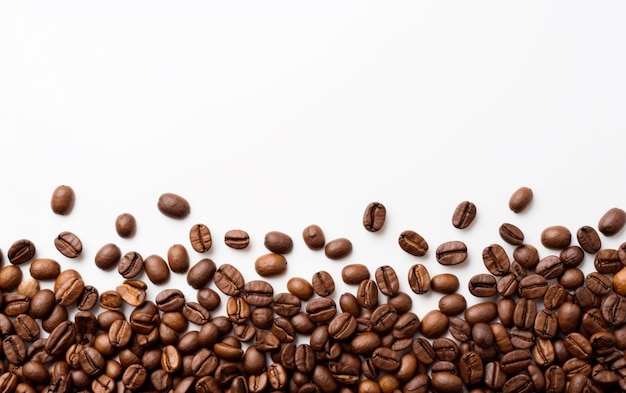 Photo coffee beans top view on a white background space for text