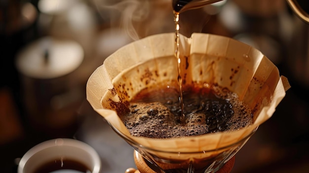 Photo coffee brewing pour over method closeup