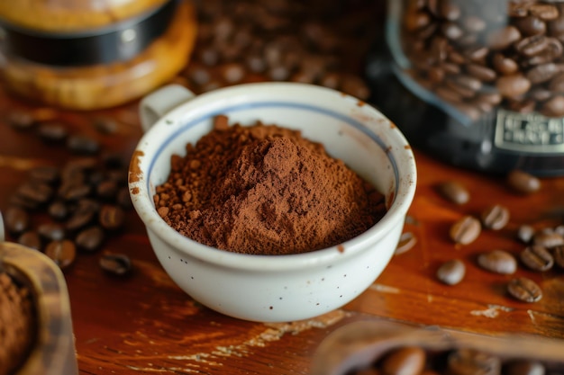 Photo coffee powder displayed in a bowl