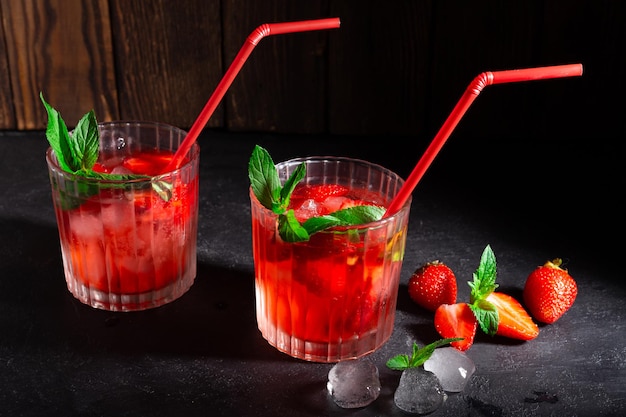 Cold summer strawberry cocktail mojito margarita daiquiri