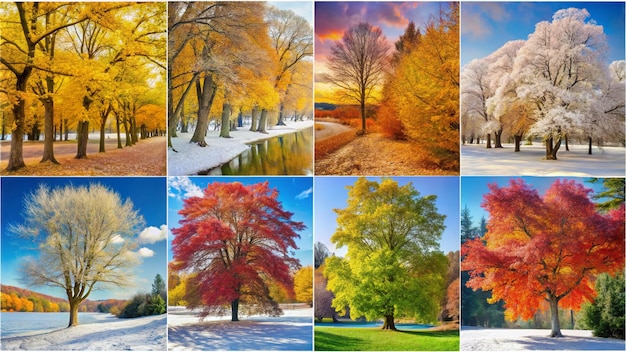 Photo a collage of different pictures of trees and the seasons