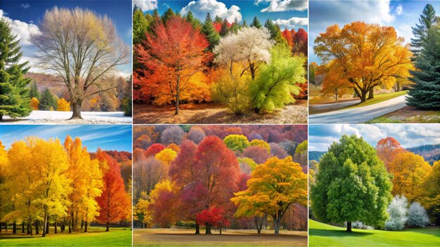 Photo a collage of different pictures of trees with the word autumn on them