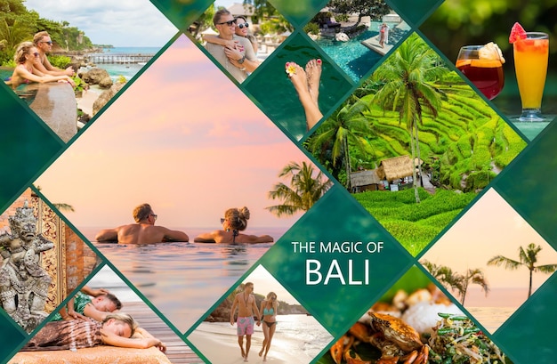 Photo collage of photos from beautiful bali island in indonesia