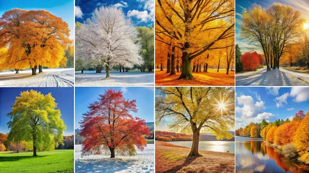 Photo a collage of photos of trees and the seasons