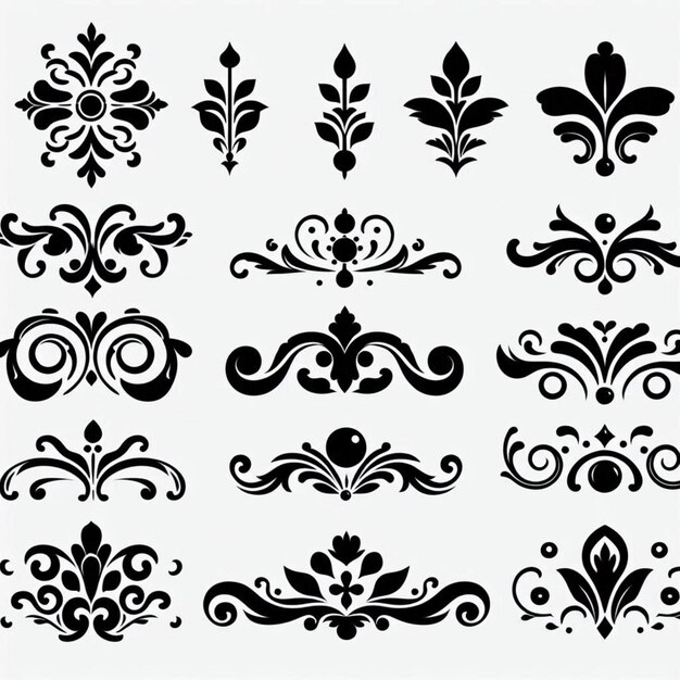 Photo a collection of black and white designs with a white background