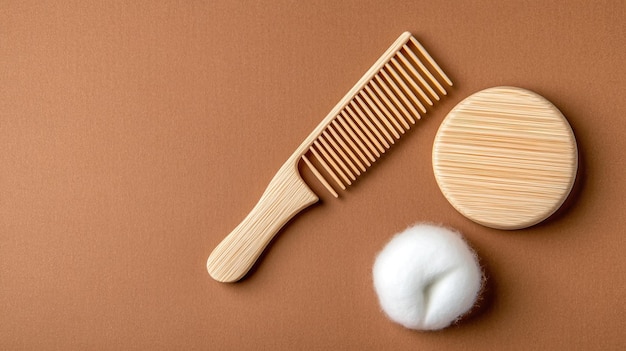 Photo a collection of ecofriendly bamboo hair comb toothbrush and cotton swabs displayed on a light backdrop highlighting sustainability and a modern minimalistic lifestyle