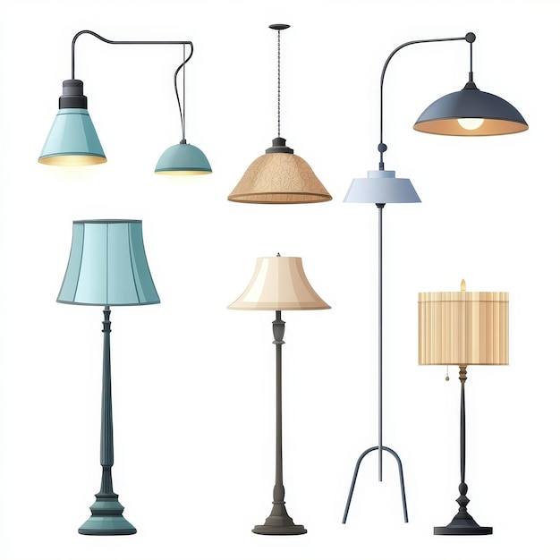 Photo collection of hanging and floor lamps clipart