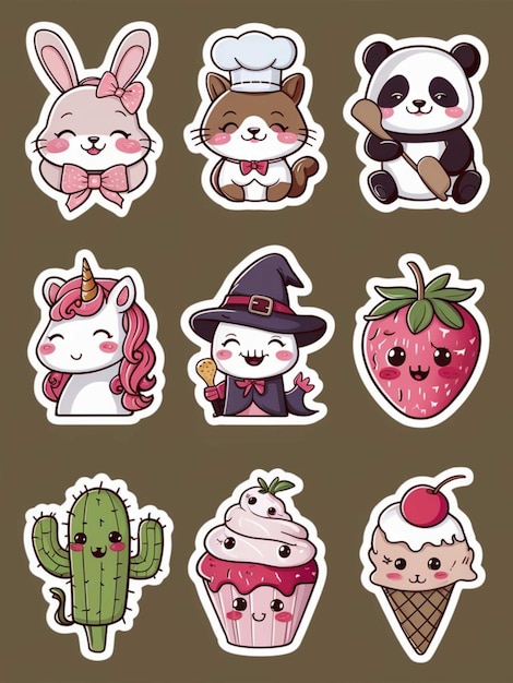 Photo a collection of stickers for a cat and hello kitty