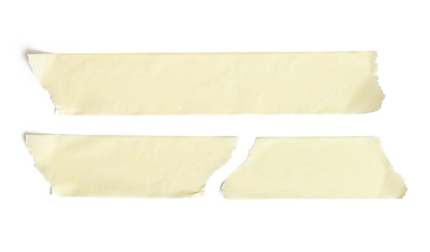 Collection of various adhesive tape pieces on white background