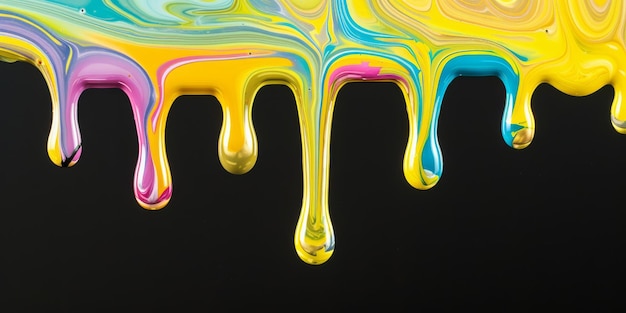 Photo color drips flowing onto a solid black background